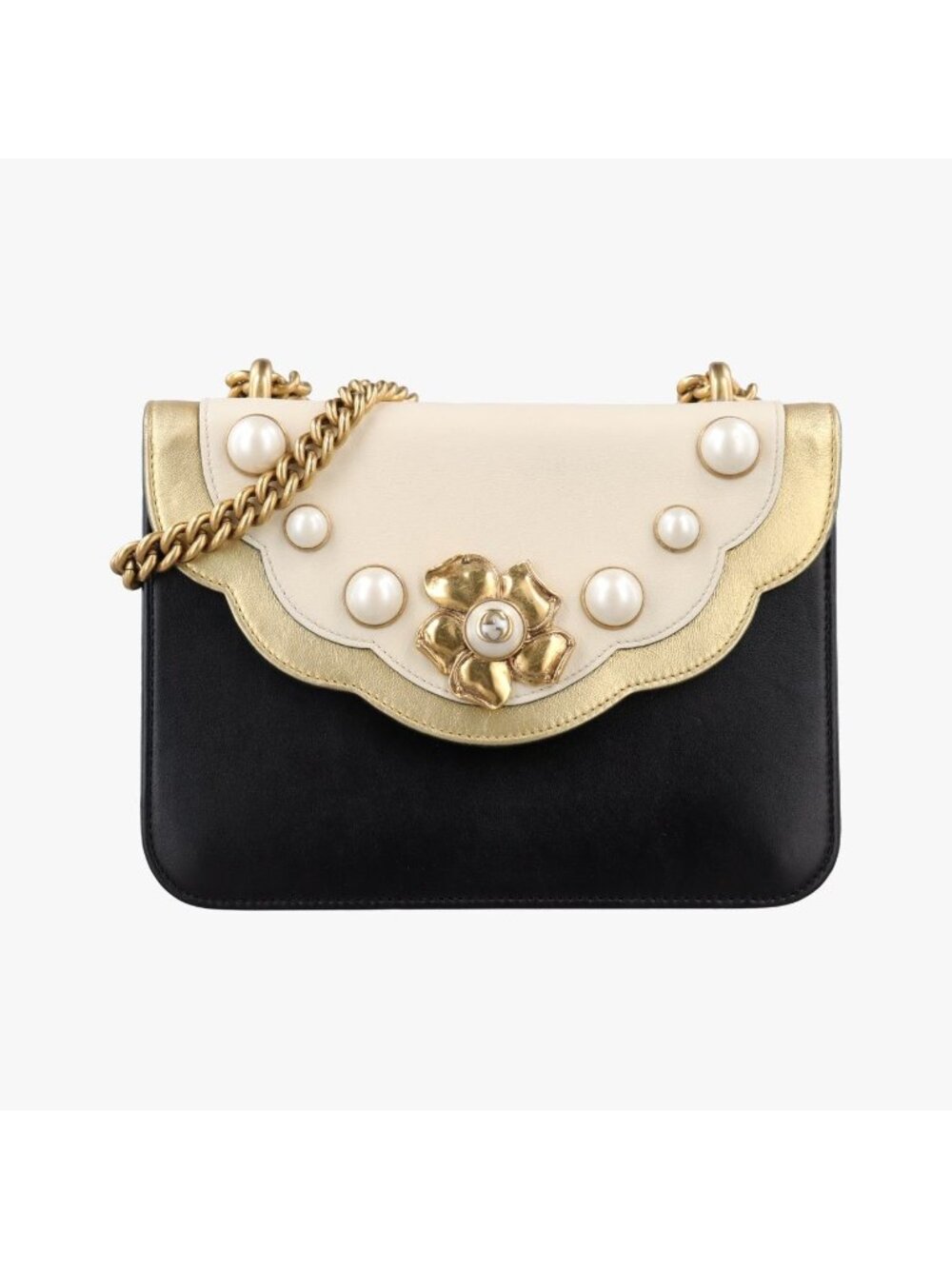 Gucci Peony Black White Gold Leather